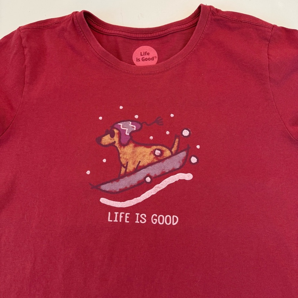 Life is Good Crusher Tee Dog Sled Winter Snow Medium Classic Long Sleeve Red - Picture 3 of 11